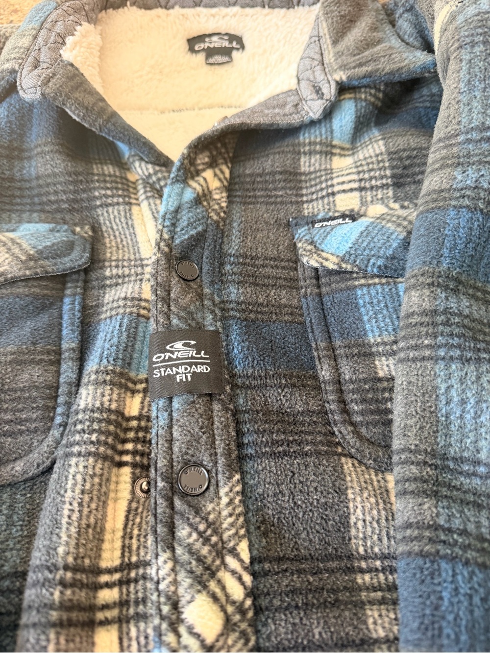 O'Neill Blue, Gray & White Plaid Sherpa-Lined Kids Jacket